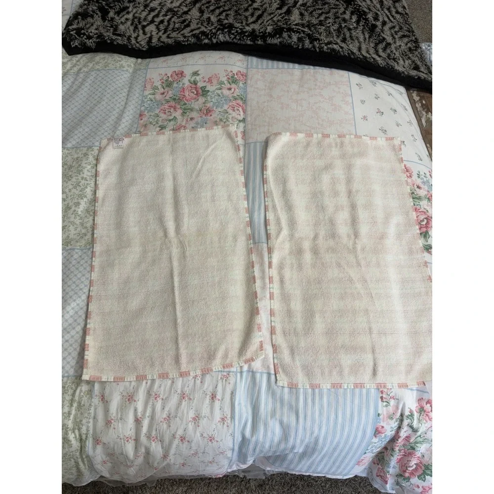 Vintage Cannon 2 Dish Towels Salmon Pink Blue Plaid Stripe 16x26